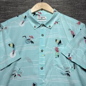 Billabong Shirt Men's Medium Blue Fish Stretch Short Sleeve Button Up